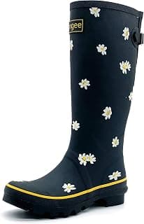Rongee Women's Rubber Rain Boots Daisy Printed with Adjustable Buckle