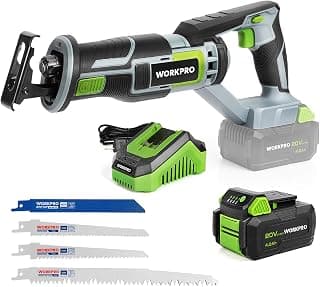 WOKRPRO 20V Cordless Reciprocating Saw with 4.0 Ah Battery and Quick Charger, 4 Saw Blades for Wood & Metal Cutting Included