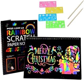 Scratch Paper Art for Kids,Rainbow Magic Scratch Off Art Crafts Set Supply Drawing Note Kit for Girls Boys Toddler Party Favor Activity Game Birthday Christmas Easter Toy Gift (20 sheets (16K) + Painting templates)