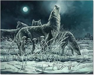 TUMOVO DIY Wolves Paint by Numbers, Flock of Wolves at Night Howls to The Moon Paint by Numbers for Adults, Animal Art Paint by Numbers Kits on Canvas, Frameless Paint by Numbers for Beginner 16"x20"