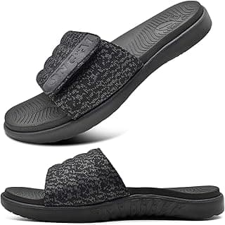 Slide Sandals for Mens Open Toe Adjustable Straps with Comfy Arch Support Athletic Orthotic Plantar Fasciitis Summer Sport Shoes Size 7-13