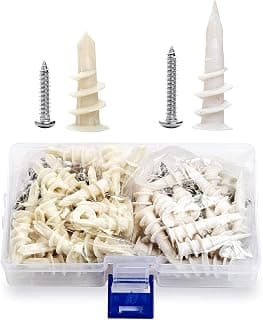 JUIDINTO Drywall Anchors with Screws Assortment Kit, Plastic Wall Anchor and Stainless Steel Screw, 2 Sizes Self Drilling Drywall Anchor with Philips Flat Head Tapping Screw Set for Decorative Hanging