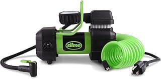 Slime 40045 Home Tire Inflator, Wall Mounted 120v, SUV, 4x4 Air Compressor, Heavy Duty, 2X Pro Power with Analog 150 psi Dial Gauge, Long Hose and LED Light, 120V, 4 min Inflation,Black and Silver