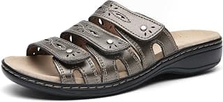 Women's Classic Leather Sandals, Casual Sandals with Arch Support Adjustable Hook and Loop Straps Slip-On Shoes Outdoor