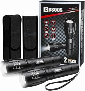 2 Bright Tactical Flashlights with 2 Flashlight Holsters Pouch Belt HoldersCarry CaseCOSOOS Zoomable 1000-Lumen LED LampsPortable Torch LampWaterproof Flash Light for CampingNo AAA Battery