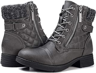 Women's Winter Boots Warm Lace up Fahion Waterproof Booties Shoes with Zipper Casual Sneakers Grey 5.5