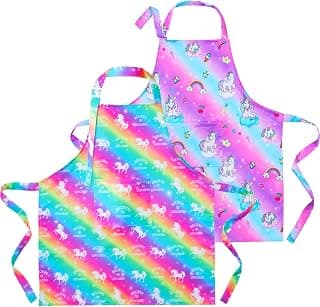 Sylfairy Aprons for Kids Girls Rainbow Galaxy Unicorn Apron with Pockets for Children Kitchen Chef Aprons