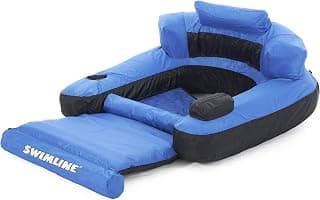 Swimline Inflatable Durable Fabric Swimming Pool Floating Lounger Chair with Armrest, Backrest, and Built-In Cupholder for Adults and Kids, Blue