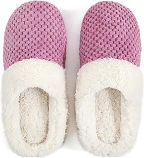 Women's Soft Gridding Coral Velvet Short Plush Lining Slip-on Memory Foam Clog Indoor Slippers
