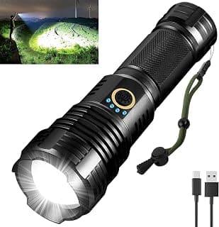 Rechargeable Flashlight 100000 Lumens, Super Bright LED Flashlight with ΒATTERY, Powerful Handheld Flashlight with 5 Modes, Military Grade Waterproof Flashlight for Emergency Camping Reading