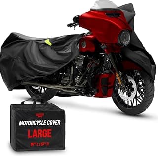 Badass Moto Ultimate Waterproof Motorcycle Cover - Outdoor Storage Motorcycle Covers for Harleys - Street or Sport Bike. Taped Seams, Windshield Liner, Heat Shield, Vents, Reflective - Large