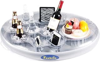FEEBRIA Inflatable Floating Drink Holder with 9 Holes Large Capacity Drink Float for Pools & Hot Tub (Sliver)