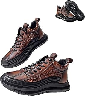 Men's Cowhide Sports Air Cushion Casual Shoes, Cowhide Crocodile Print Sneakers, Man Luxury Leather Height Lifting Shoes, Comfort Running Shock Absorption Non Slip Footwear