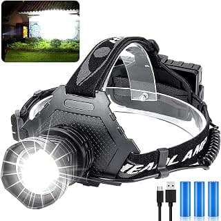 LED Rechargeable Headlamp 60000 High Lumen, XPH70 Brightest LED Work Headlight Zoomable, Waterproof, 5 Modes Lightweight Head Lamp for Adult Camping, Hard Hat, Hunting