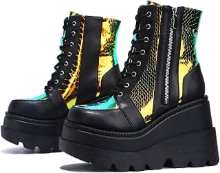 Radio Holographic Platform Ankle Boots with Chunky Block Heels for Women