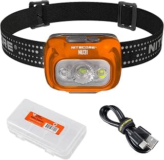 Nitecore NU31 Headlamp, Orange, 550 Lumen LED USB-C Rechargeable with White and Red Beams and LumenTac Cable Organizer