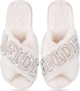 Bride Slippers Wedding Slippers White Women Slippers Soft Bridal Slippers Bridal Party Slippers for Bridal Gift (Size 7-8)