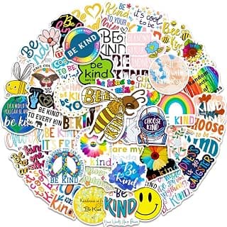 Be Kind Stickers for Laptop(50 Pcs),Gift for Kids Teens Adults Girl,Be Kind Waterproof Stickers for Water Bottle,Vinyl Stickers for Scrapbook,Journal,Dairy,Skateboard