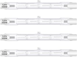 4 Pack Halogen R7S 118mm T3 300W Dimmable 4500lm J Type Linear Double Ended Floodlight Bulb 360° Beam Angle 120V R7S Base Warm White 2700K for Work, Security, Landscape Lights, Floor Lamps
