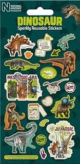 Natural History Museum Dinosaurs Sparkly Reusable Stickers | Official Licensed Product | Reusable on Non-Porous Surfaces