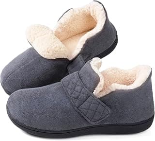 Women's Cozy Memory Foam Slippers with Adjustable Closure Strap, Fleece Lining Closed Back House Shoes with Anti-Slip Indoor Outdoor Rubber Sole