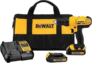 DEWALT 20V MAX Cordless Drill/Driver Kit, Compact Drill with LED Light, with 2 Batteries and Charger (DCD771C2), Yellow