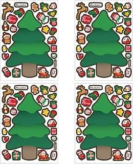 4 Sheets Make A Christmas Tree Stickers, Christmas Activities for Kids Christmas DIY Craft Wall Stickers Christmas Games Xmas Party Favors for Toddler Kids