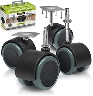 Slipstick CB681 50mm (2 Inch) Floor Protector Rubber Caster Wheels (Set of 4) 5/16 Inch Stem or Top Plate Mounting Options - Black/Gray