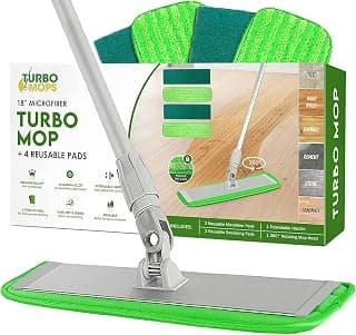 Aluminum Alloy Microfiber Mop System - Includes 4 Reusable Pads - Use Wet or Dry to Clean Wood, Laminate, Tile Floors + Sweep up Dust, Dirt, Pet Hair - Long Length Extendable Handle