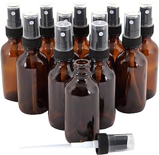Vivaplex, 12, Amber, 1 oz Glass Bottles, with Black Fine Mist Sprayers