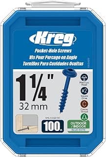 Kreg SML-C125B-100 Blue-Kote Weather Resistant Pocket Screws, 1 1/4 Inch, 8 Coarse Thread, Maxi-Loc Head, (100 Count)