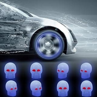 Tire Valve Caps, 8PCS Skull Universal Fluorescent Valve Stem Cap, ABS Material Can Glow in The Dark Valve Caps, Suitable for Cars, Motorcycles, Electric Vehicles and Bicycles (Blue)