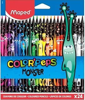 Maped Color'Peps Monster-24 Fun and Original Colouring Pencils - Bright Colours and Strong Lead - Pack of 24 Monster Decorated Pencils in Resin, 862624
