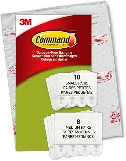 Command Picture Hanging Strips Variety Pack, Damage Free Hanging Picture Hangers, No Tools Wall Hanging Strips for Living Spaces, White, 10 Small Pairs and 8 Medium Pairs (36 Strips)