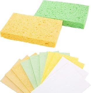 Compressed Cellulose Sponges, Bulk Sponges, Multi-Use, Non-Scratch Cleaning Scrub Sponges for Kitchen,Bathroom, 10 Pack+ 2 Free Sponges Scouring Pad for Dish Washing
