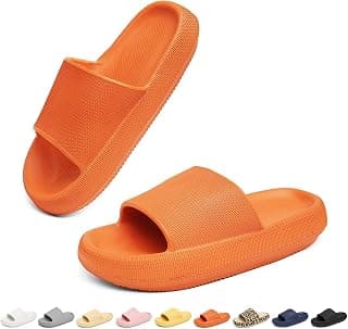 Pillow Slippers for Women Men Cloud Ultra-Soft Slippers Bathroom Shower Pool Slides Flip Flops Anti/Slip Open Toe Comfortable Massage Foam Sandals House Shoes Orange US Size 6/7(38-39EU)