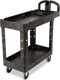 Rubbermaid Commercial Black Two Shelf 1500-Pound Capacity Heavy Duty Small Utility Cart with 5-Inch TPR Casters (FG450088BLA)