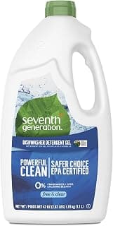 Seventh Generation Dishwasher Detergent Gel for Odourless and Clean Dishes Free and Clear with Plant Based Ingredients No Fragrances Chlorine or Dyes 1.1 L