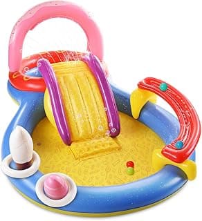 Inflatable Play Center, Hesung 115" X 70" X 44" Full-Sized Kiddie Pool with Slide, Fountain Arch, Ball Roller for Toddler, Kids, Baby, Thick Wear-Resistant Big Above Ground, Garden Backyard Water Park