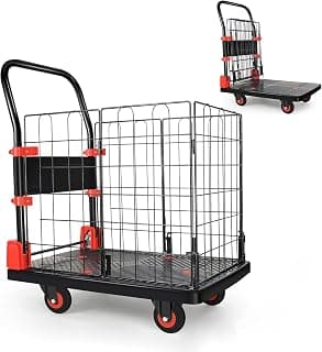 Carivia Folding Platform Truck,Portable Platform Cart Hand Truck with Basket,2 in 1 Heavy Duty Foldable Trolley Cart Portable Platform Truck Basket Cage Cart for Luggage Travel Shopping