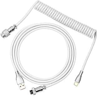 EPOMAKER Mix 1.8m Coiled Type-C to USB A TPU Mechanical Keyboard Space Cable with Detachable Aviator Connector for Gaming Keyboard and Cellphone (White)