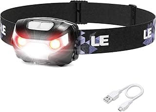LE Rechargeable LED Headlamp, Dimmable Flashlight Headlamp with 5 Light Modes and Adjustable Headband, USB Cable Included, Rechargeable Headlights for Camping Hunting Climbing Running Outdoor