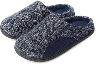 Men's Cashmere Cotton Knitted Slippers with Memory Foam, Slip on House Slippers with Indoor Rubber Sole
