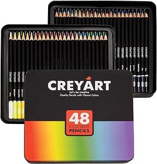 Colored Pencils Set of 48 – Pre-Sharpened Nontoxic Art Supplies for Kids and Adults - Soft and Thick Oil Based Leads – 48 Colors in Tin Box - By Creyart