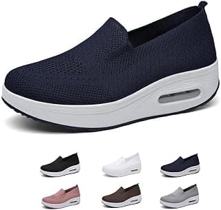 Womens Orthopedic Sneakers - Mesh Up Stretch Air Cushion Slip-On Walking Shoes Air Cushion Platform Mesh Sneaker Sandals (Blue,40)