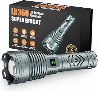 Dsstoc Rechargeable LED Flashlights High Lumens, 180,000 Lumens Super Bright Tactical Powerful Waterproof Flashlights with Battery, 5 Mode, Zoomable, Handheld Flashlights for Emergencies Camping