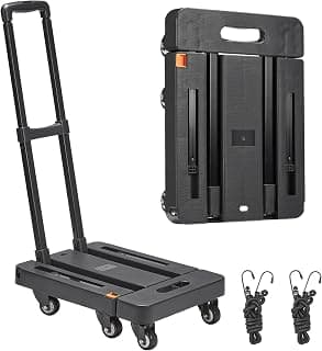 Folding Hand Truck 440 lbs Capacity,360° Rotating Wheel Folding Trolley Luggage Cart Platform Cart for Luggage, Travel, Shopping, Auto, Moving and Office Use