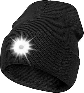 Deilin Upgraded Unisex LED Lighted Beanie Hat, Rechargeable Adjustable Brightness Headlamp Winter LED Hat Light