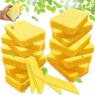 16Pcs Cleaning Cellulose Sponge,Compressed Scrub Kitchen Sponges,Cut-Outs DIY for Kids,Washing Sponge for Kitchen,Bathroom,Car,2cm Thick Yellow