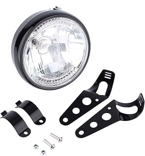 7inch Universal Motorcycle Motorbike Headlight 35W H4 Halogen Bulb Yellow LED Headlight with Black Bracket Fit for Suzuki Kawasaki ATV etc.Motorcycles